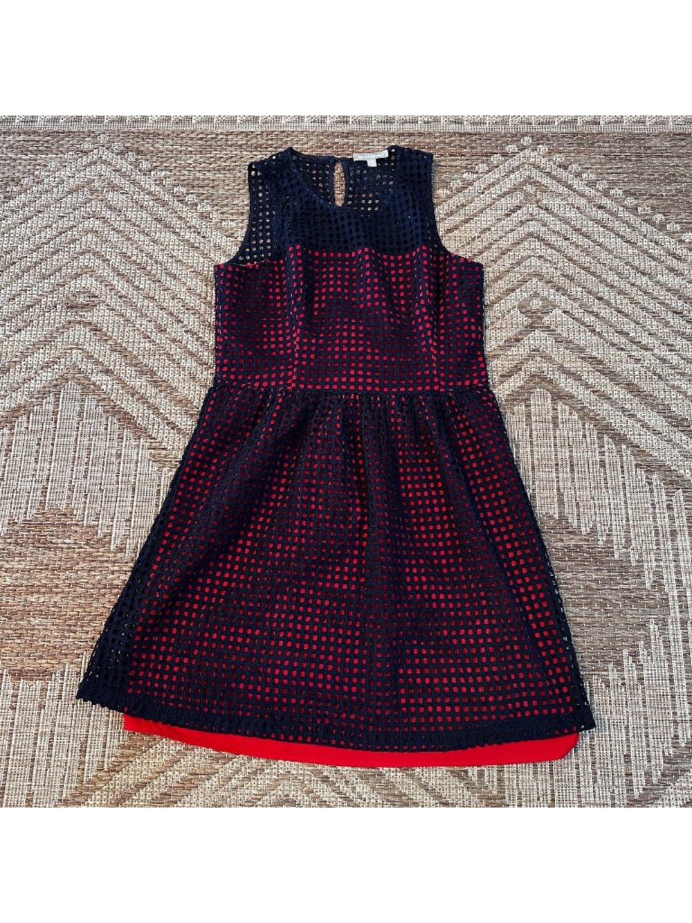 Banana Republic Navy & Red Sleeveless Blocked Overlay Dress Size 16